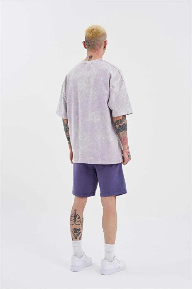 Erkek Luxury Basic Yıkamalı Relaxed Şort Mor - 7