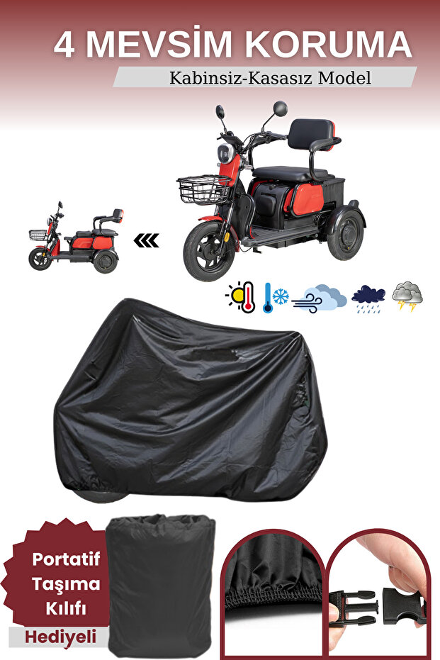 Black 3 Wheel Electric Motorcycle Tarpaulin, Waterproof, Elastic
