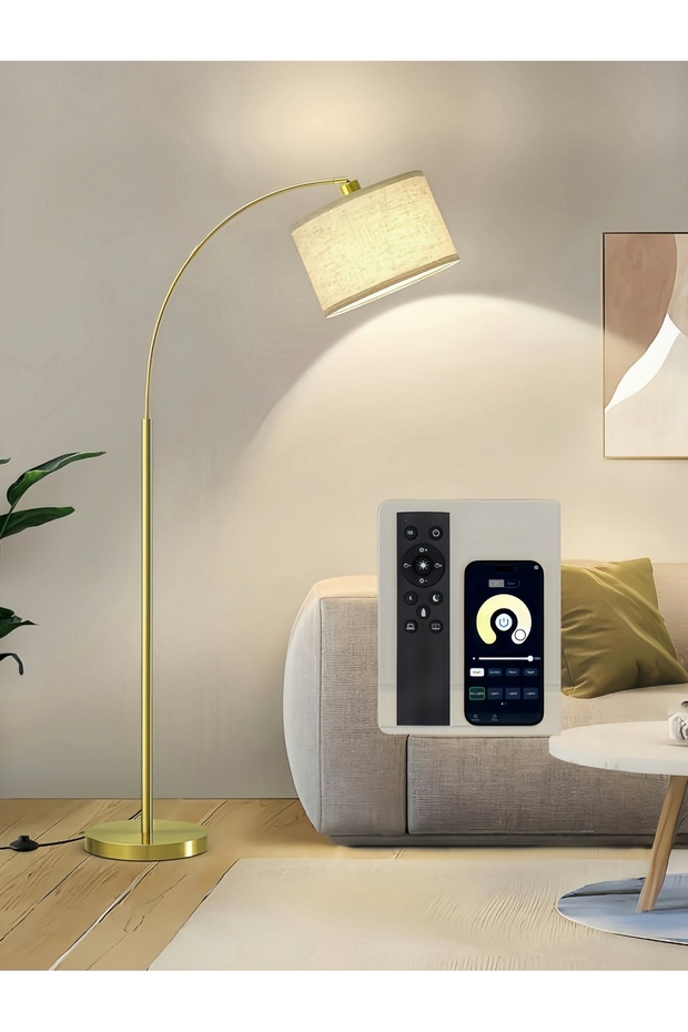 مصباح أرضي معلق قابل للتعديل، مع جهاز تحكم عن بعد، وإضاءة LED قابلة للتعتيم بثلاثة ألوان