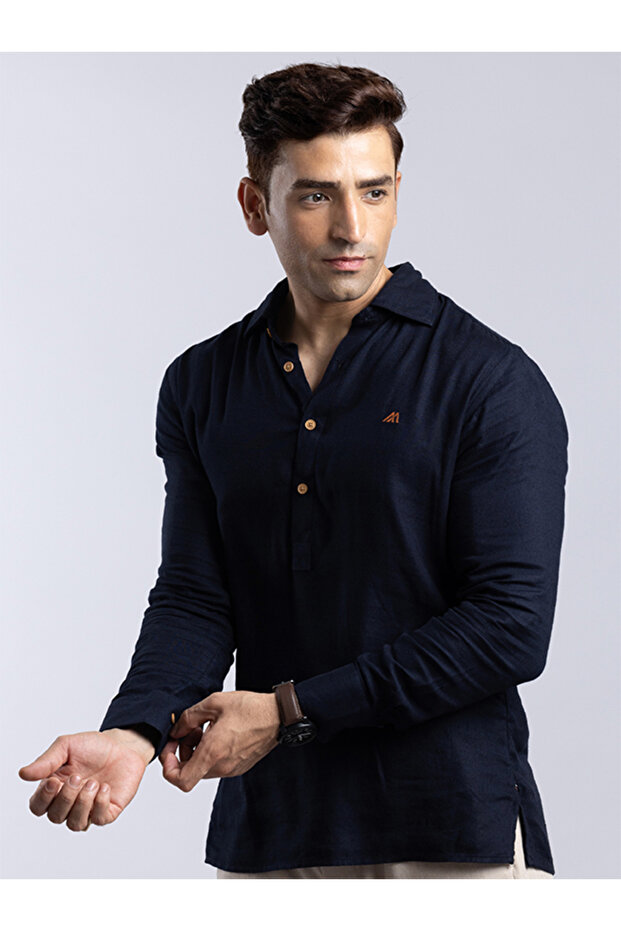 The Deep Ocean – Dark Navy Linen Shirt with Rich Depth, Comfort Fit