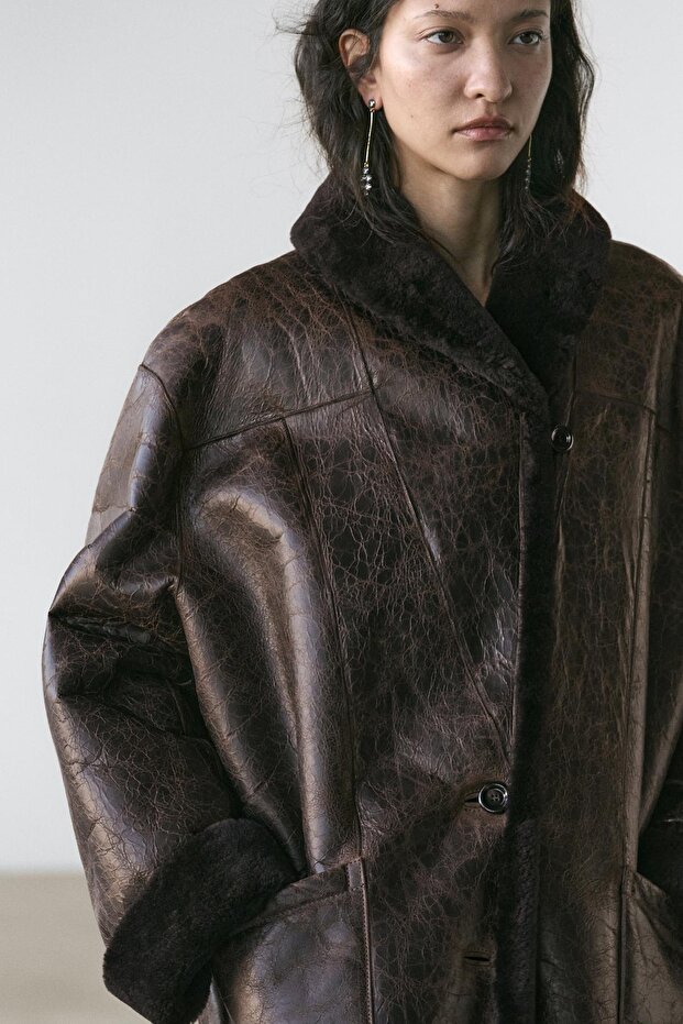 Crackled finish mouton coat - 4
