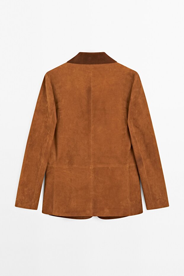 Dökümlü süet deri blazer - 8