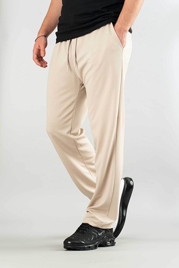 Men's Elastic Corded Jogger Trousers Beige - 4