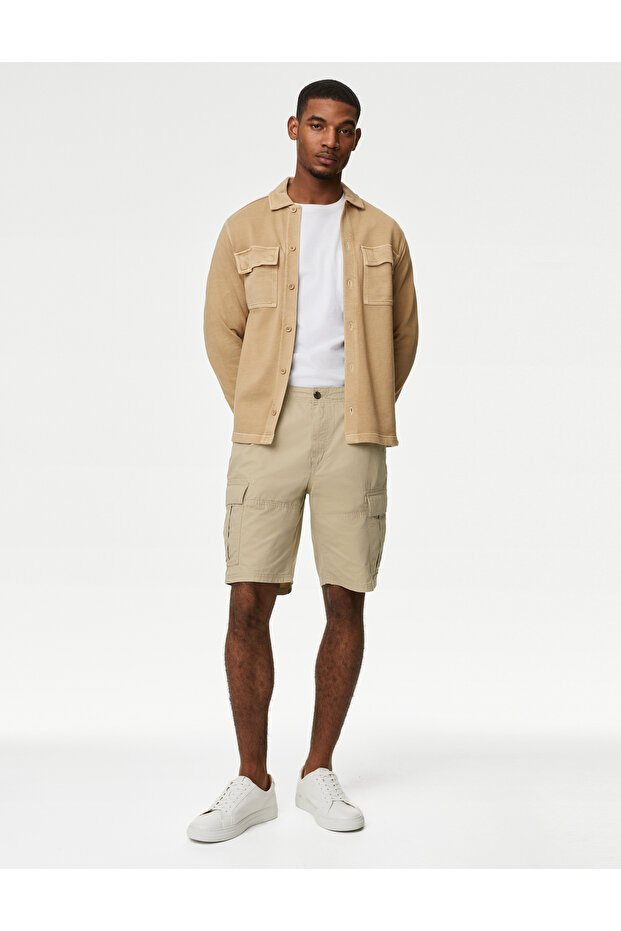 Saf Pamuklu Regular Fit Kargo Şort - 1