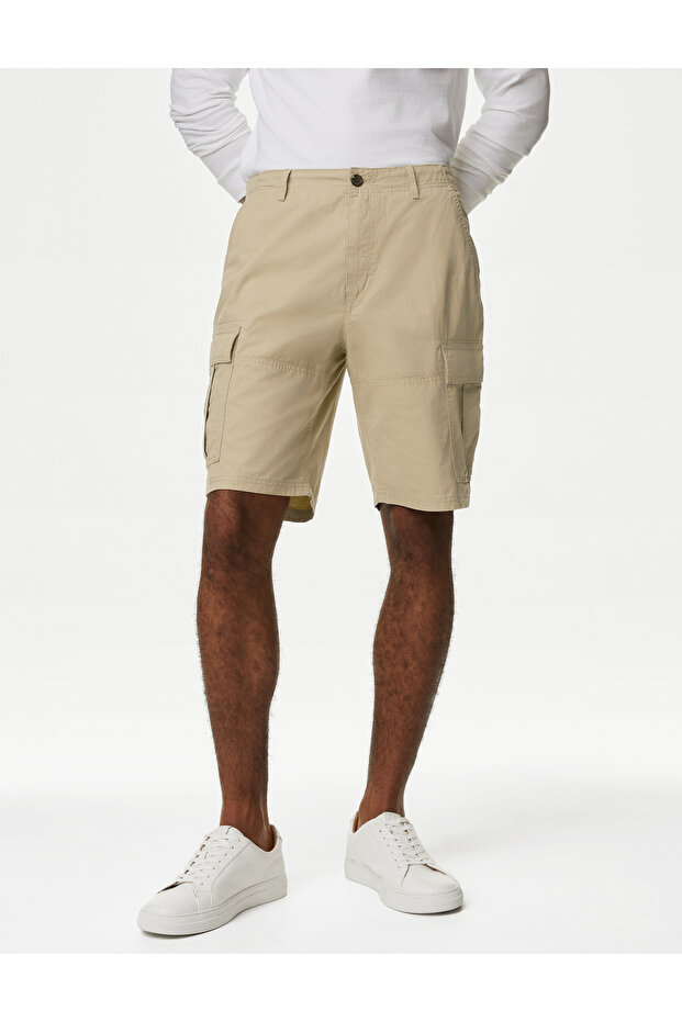 Saf Pamuklu Regular Fit Kargo Şort - 2