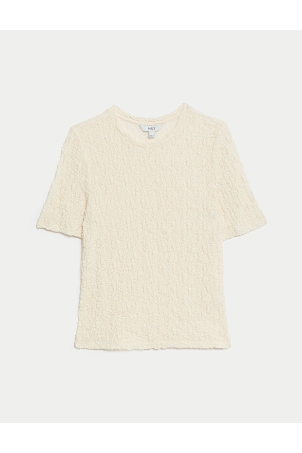 Kısa Kollu Dokulu Örme Bluz - 4