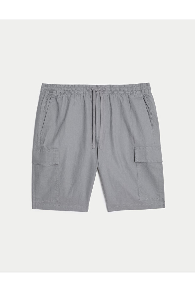 Regular Fit Utility Keten Şort - 5