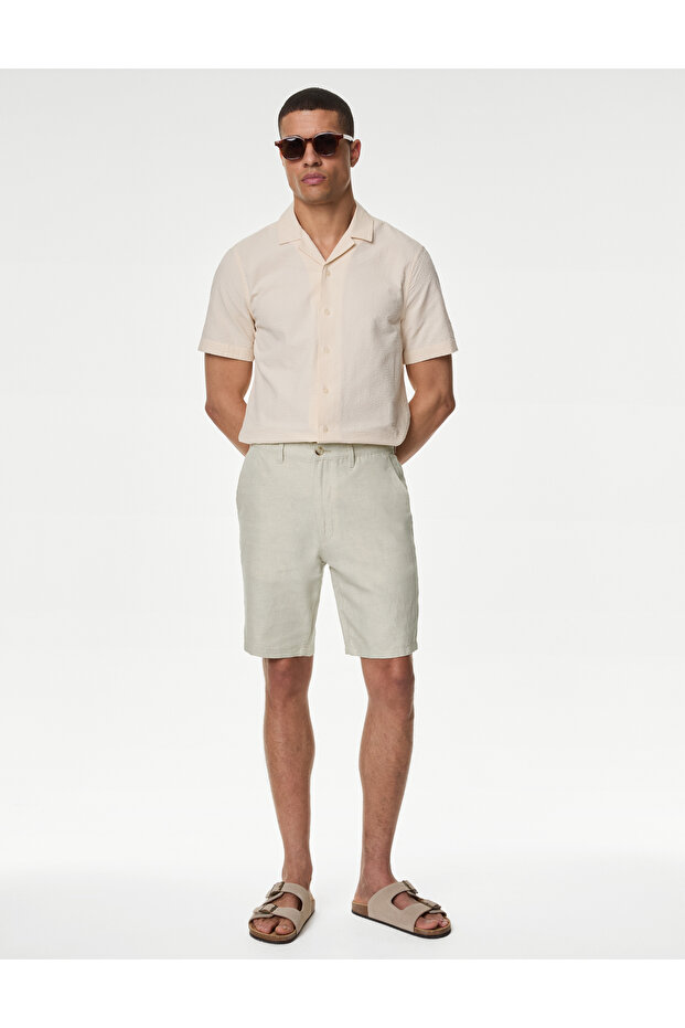 Regular Fit Keten Chino Şort - 1