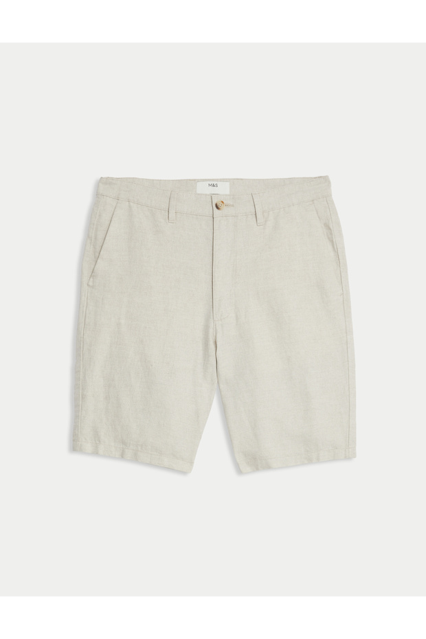 Regular Fit Keten Chino Şort - 4