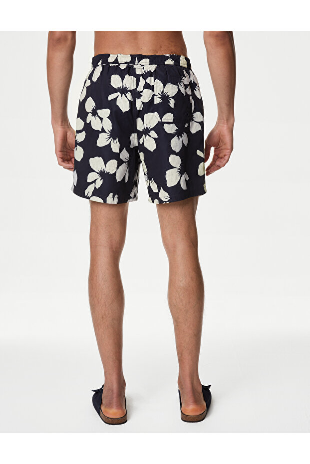 Quick Dry Çiçek Desenli Deniz Şortu - 4