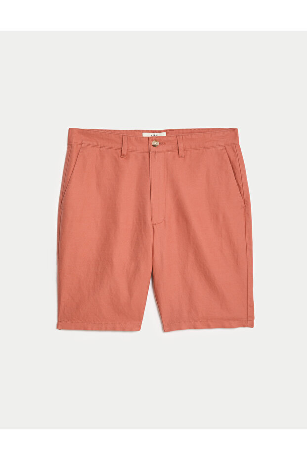 Regular Fit Keten Chino Şort - 5