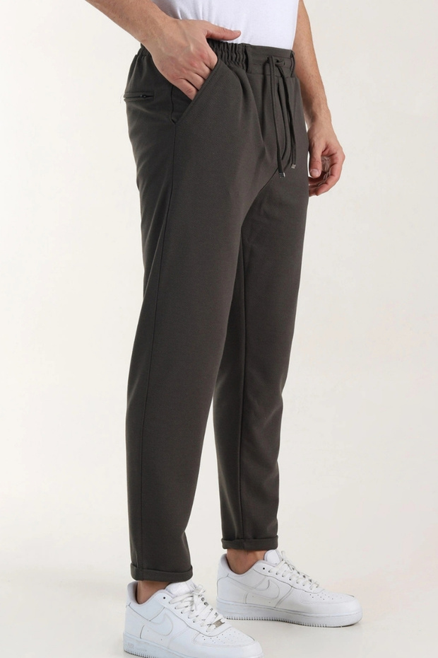 Diagonal Fabric Slimfit Comfortable Fit Double Leg Men's Trousers with Back Pockets