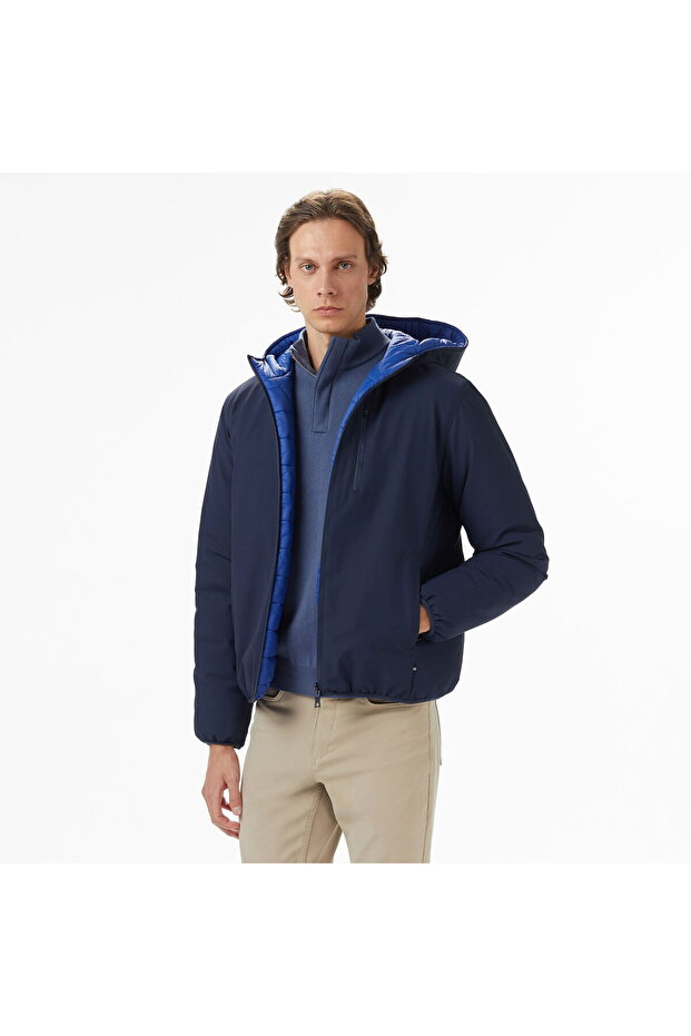 Men's Navy Blue Regular Fit Reversible Jacket