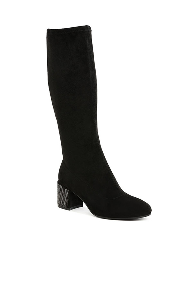 Women Microfiber Knee High Boots in Black