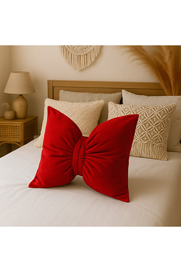 Ribbon Appearance Decorative Inner Filled Throw Pillow | Bow Velvet Texture Pillow