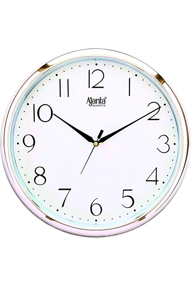 Ajanta Plastic Wall Clock 497-White – 28cm White Dial Analog Quartz Clock with Silver Rim