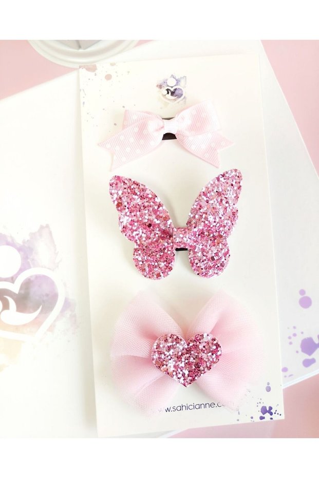 Set of 3 Sparkle Light Pink Hairless Baby Hair Clips - Special Set for Babies with Less Hair