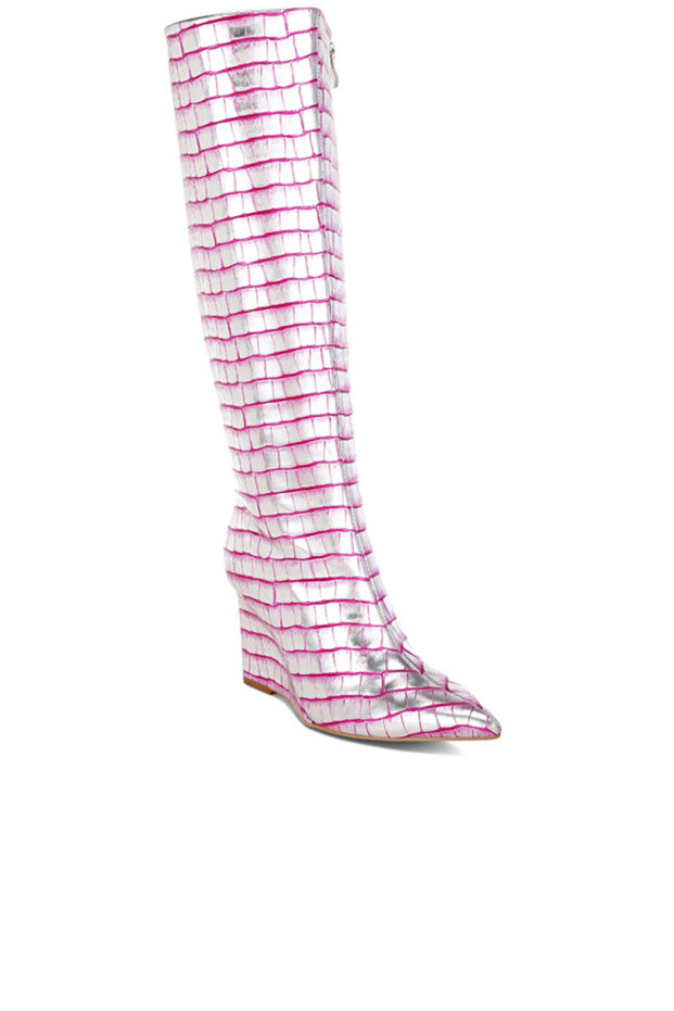 Women Croco Metallic Long Boots in Pink
