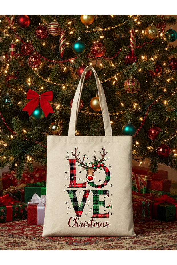 Love Christmas New Year Themed Thick Cloth Shoulder Bag