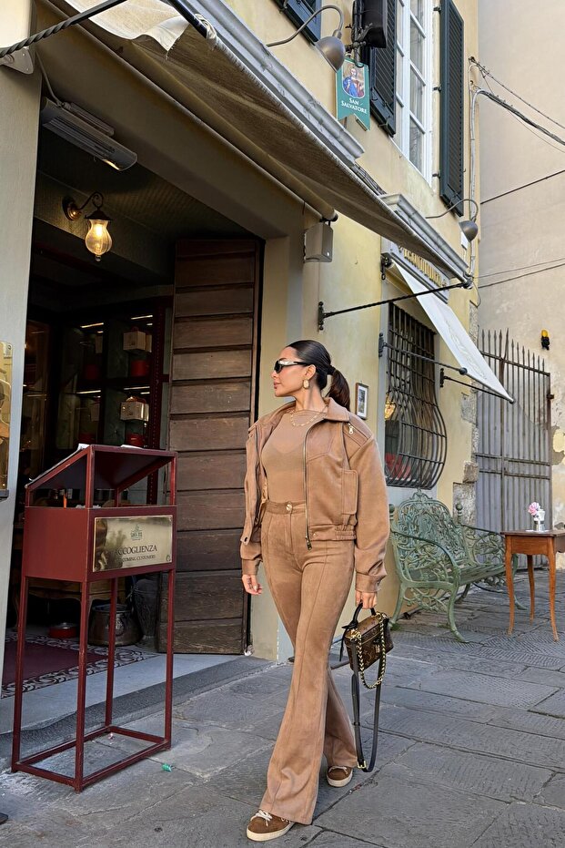 Lucca Camel Süet İspanyol Pantolon - 5