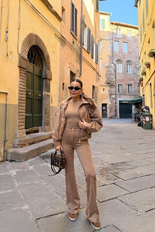 Lucca Camel Süet İspanyol Pantolon - 1