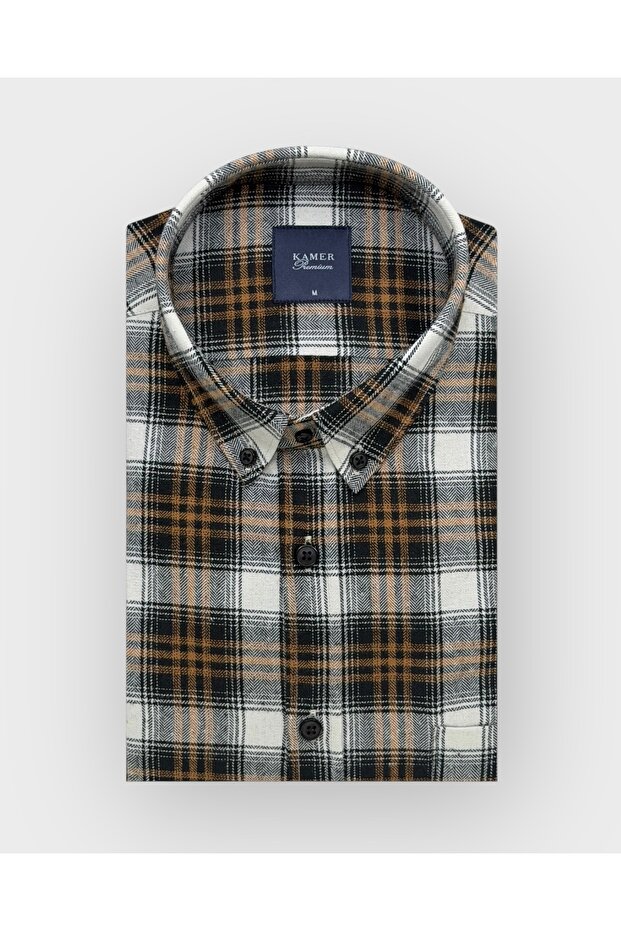 Regular Fit Winter Long Sleeve Button-Up Collar Plaid Multi-Color Shirt 3870t