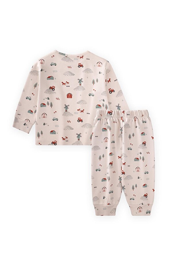 طقم بيجامة منقوشة موسمي بنمط المزرعة لعمر 1-7 سنوات - 2