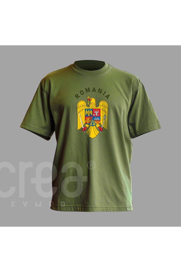Romanian Union Emblem Printed - Military Co Digital Printed Cotton Crew Neck T-Shirt Khaki - Khaki