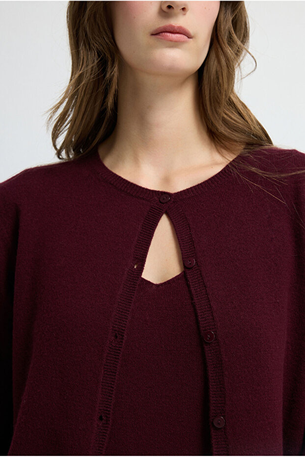 Düğmeli Yün Triko Hırka - 2