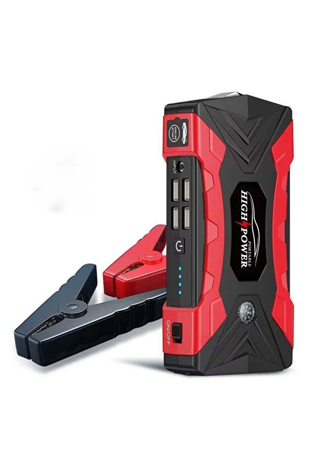 Multi-function Car Starter with Emergency Fast Charge, Car Tire Inflator and Built-in Powerful L - 1