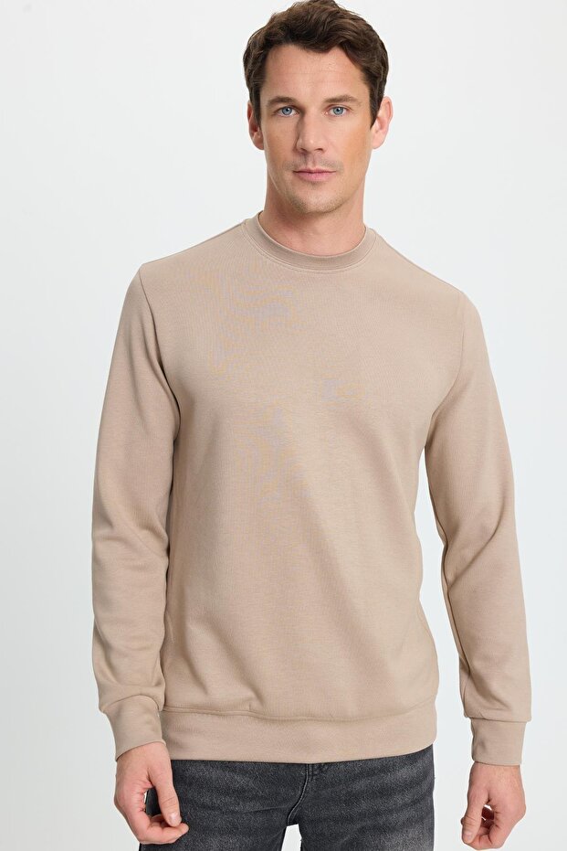 Men's Relax Fit Comfortable Cut Long Sleeve Extra Soft Modal Fabric Crew Neck Mink Sweatshirt