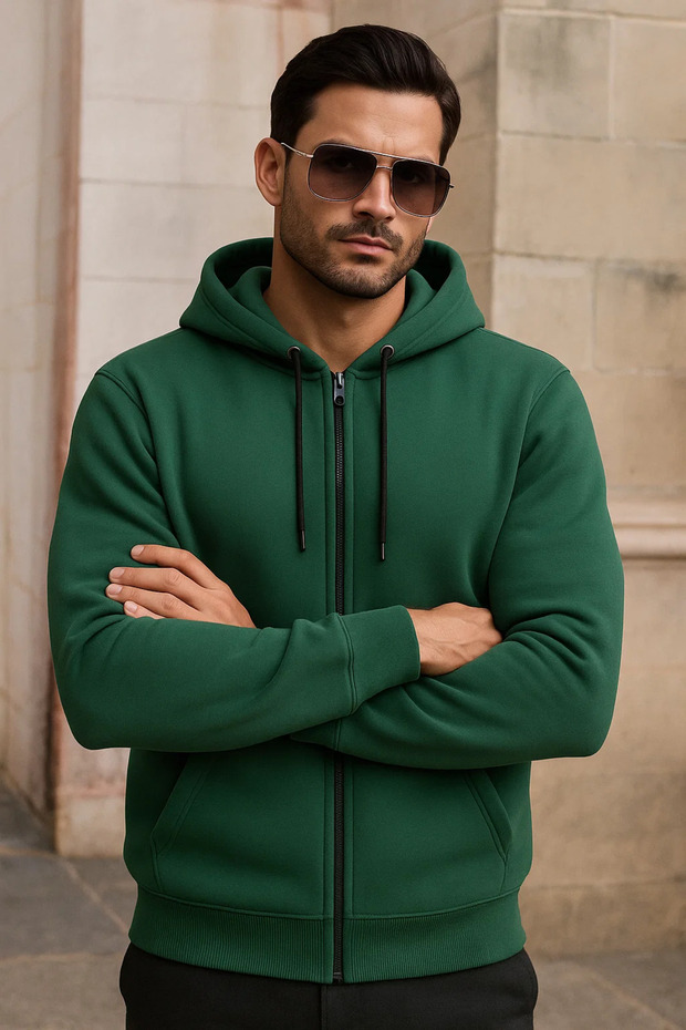 Men's Winter Pocketed Green Oversized Sweatshirt