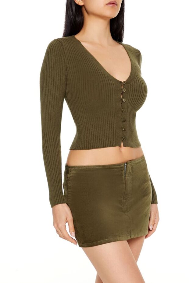 Crop Düğmeli Hırka - 1