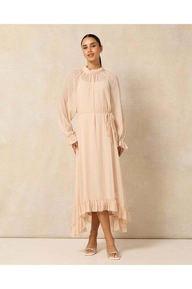 Women Pink Bottom Ruffle Maxi Dress