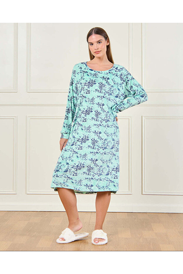 Women Teal Printed Nightgown
