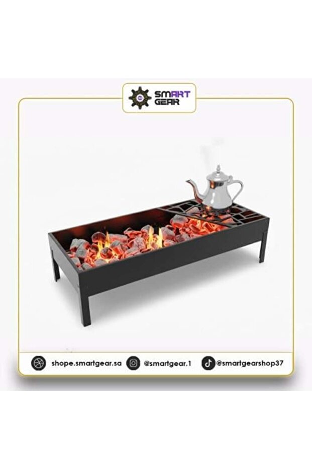 Rectangular Black Outdoor Grill and Fire Pit, Modern Design