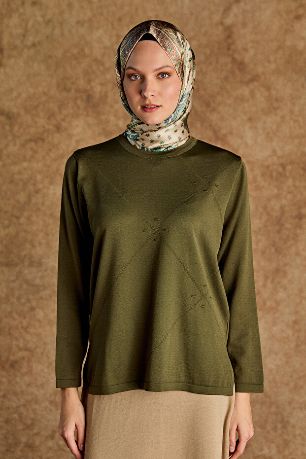 Parçalı Yırtmaçlı Triko Bluz - 5