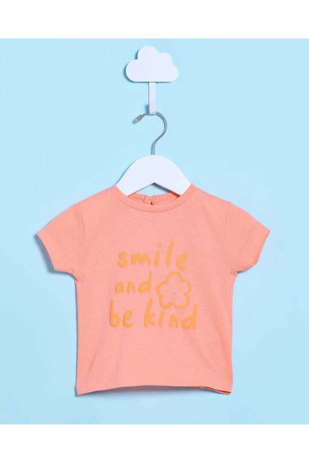 Infant Girls Peach Printed Casual T-Shirt