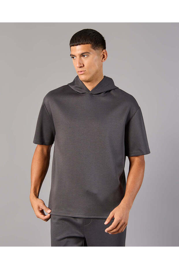 Men Charcoal Hooded Active T-Shirt