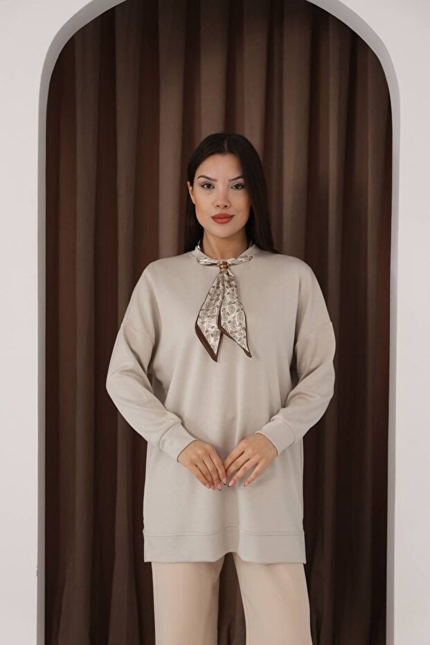 FULARLI OVERSİZE MODAL SWEATSHIRT TUNİK - 1