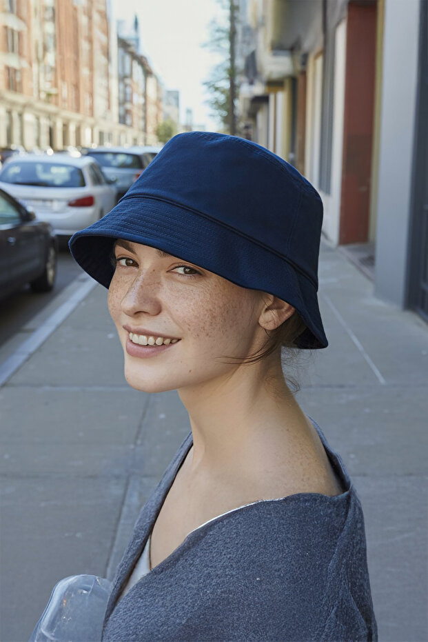 Uv Sun Protection Bucket Hat Foldable Cross Outdoor Navy Blue Beach Sea Hat Bucket Hat