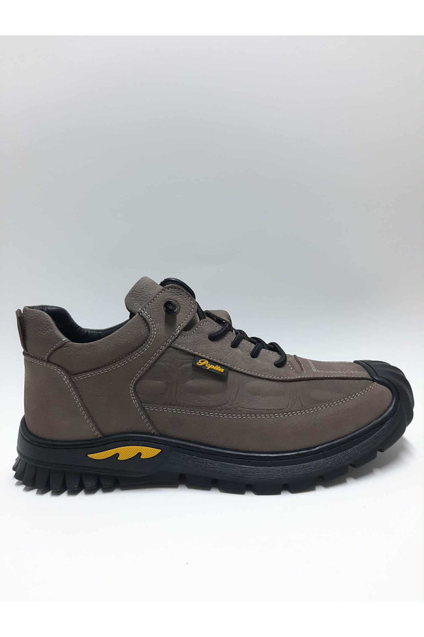Genuine Leather Laceless Flexible Rubber Sole Sand Color Winter Men's Shoes