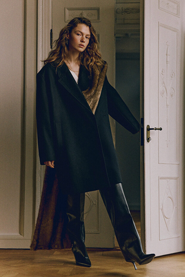 Yün Karışımlı Oversize Kaban - 1