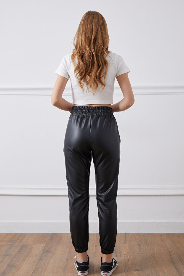 Faux Leather Elasticated Cuff Trousers - 6