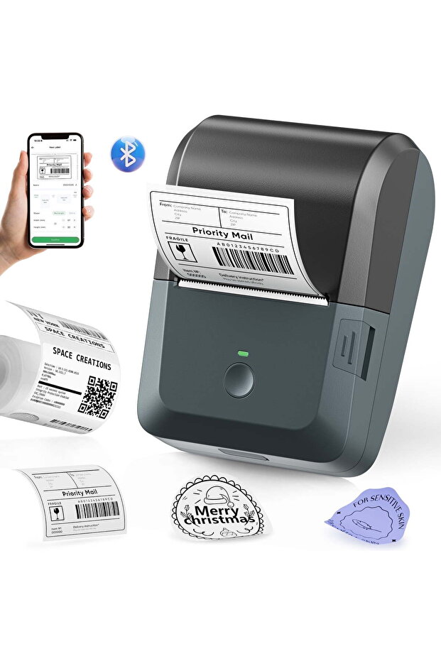 Bluetooth Thermal Label Maker - Wide Waterproof Label Printer (Blue)