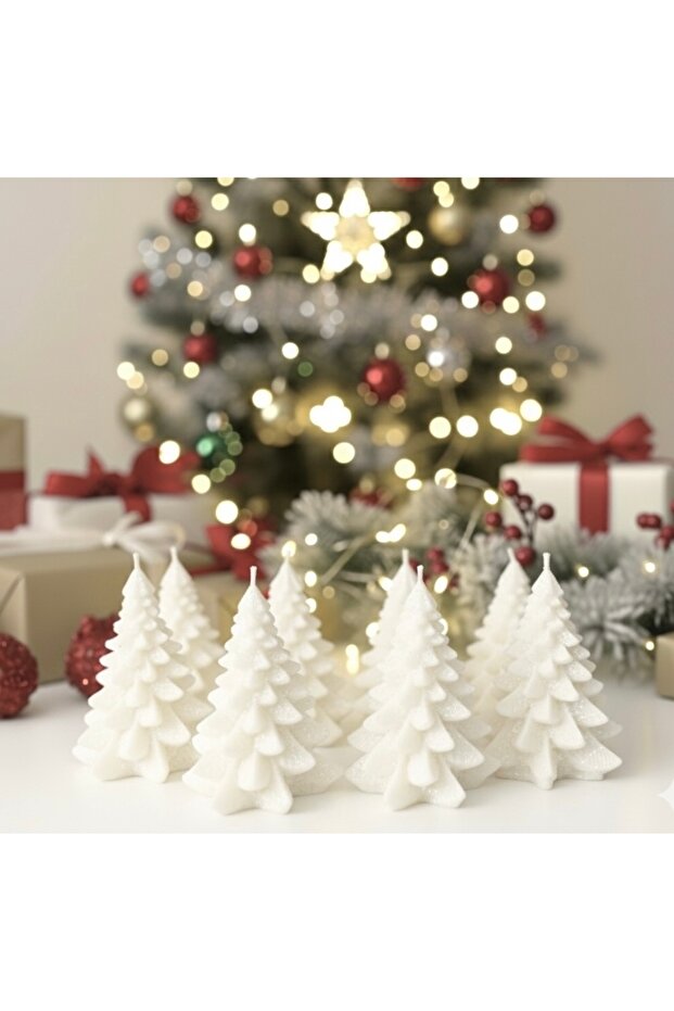 10 Pieces Christmas Concept Pine Tree Candle Set | New Year Gift & Home Decoration