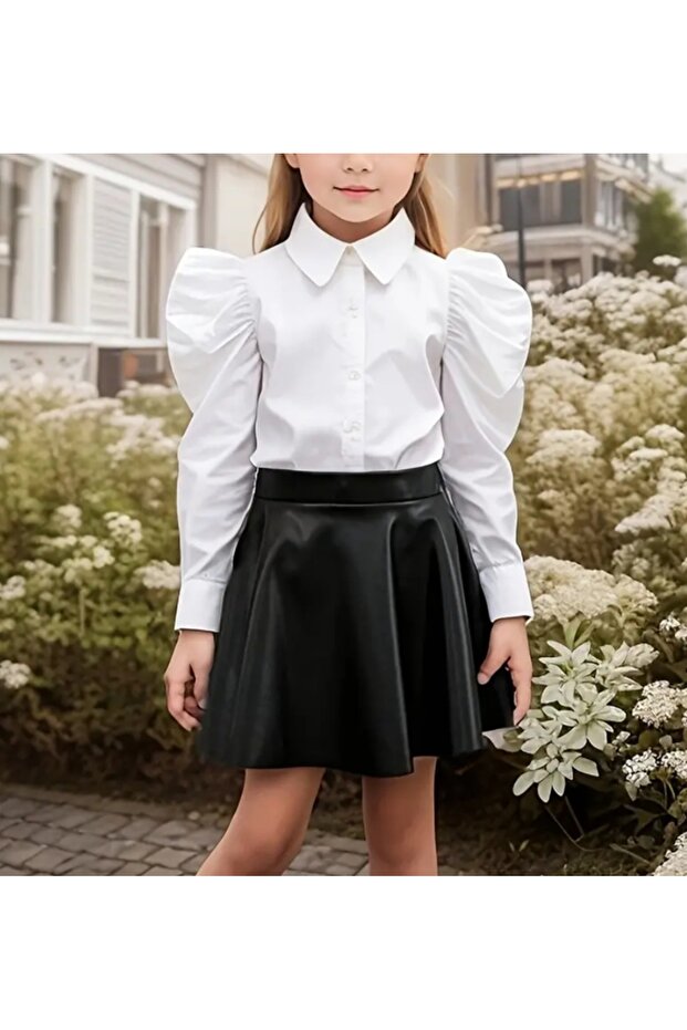 Girl's Faux Leather Flared Skirt