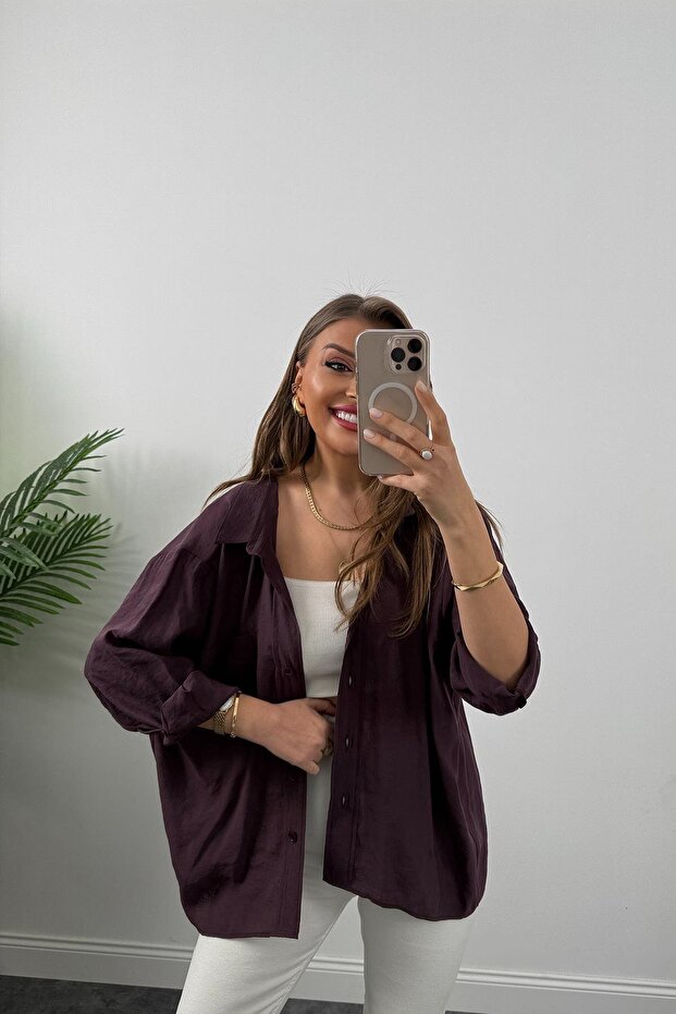 Düşük Omuzlu Kumaş Oversize Gömlek - 2