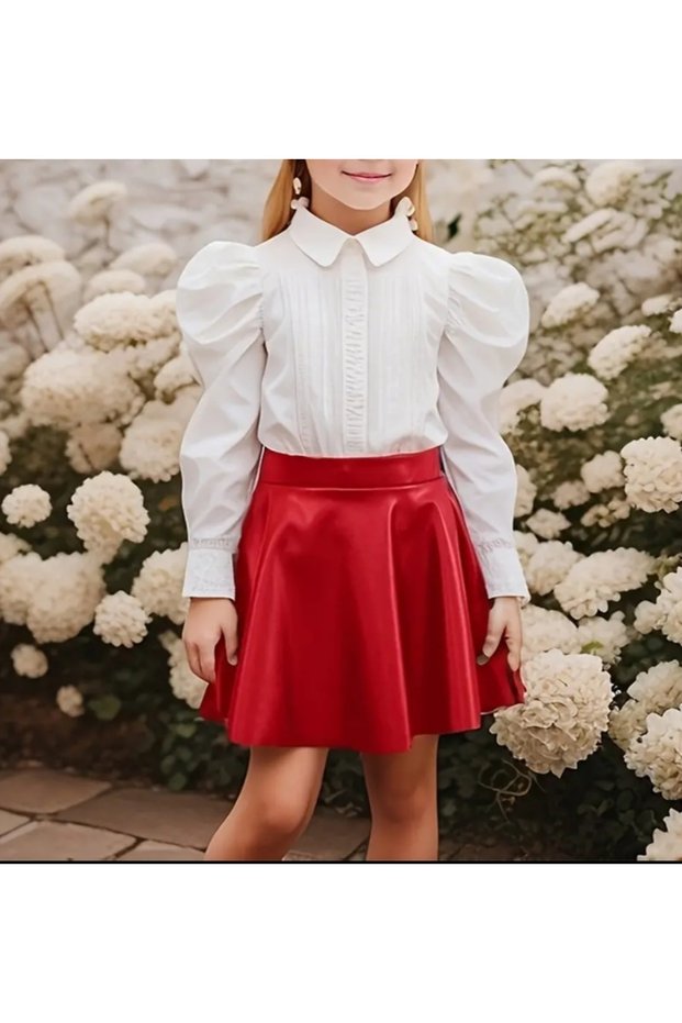 Girl's Faux Leather Flared Skirt
