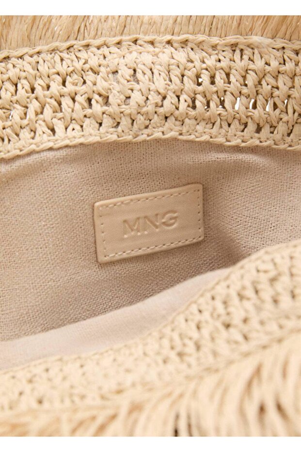 Püsküllü doğal elyaf el çantası - 7